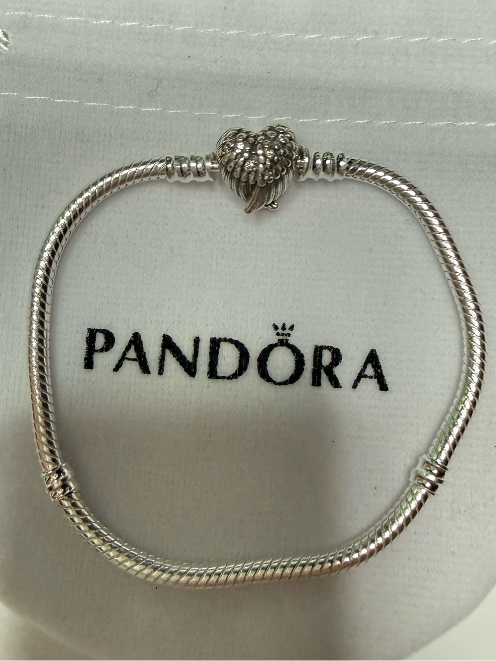 Pandora Heart Wings Clasp Snake Chain Bracelet 18 cm